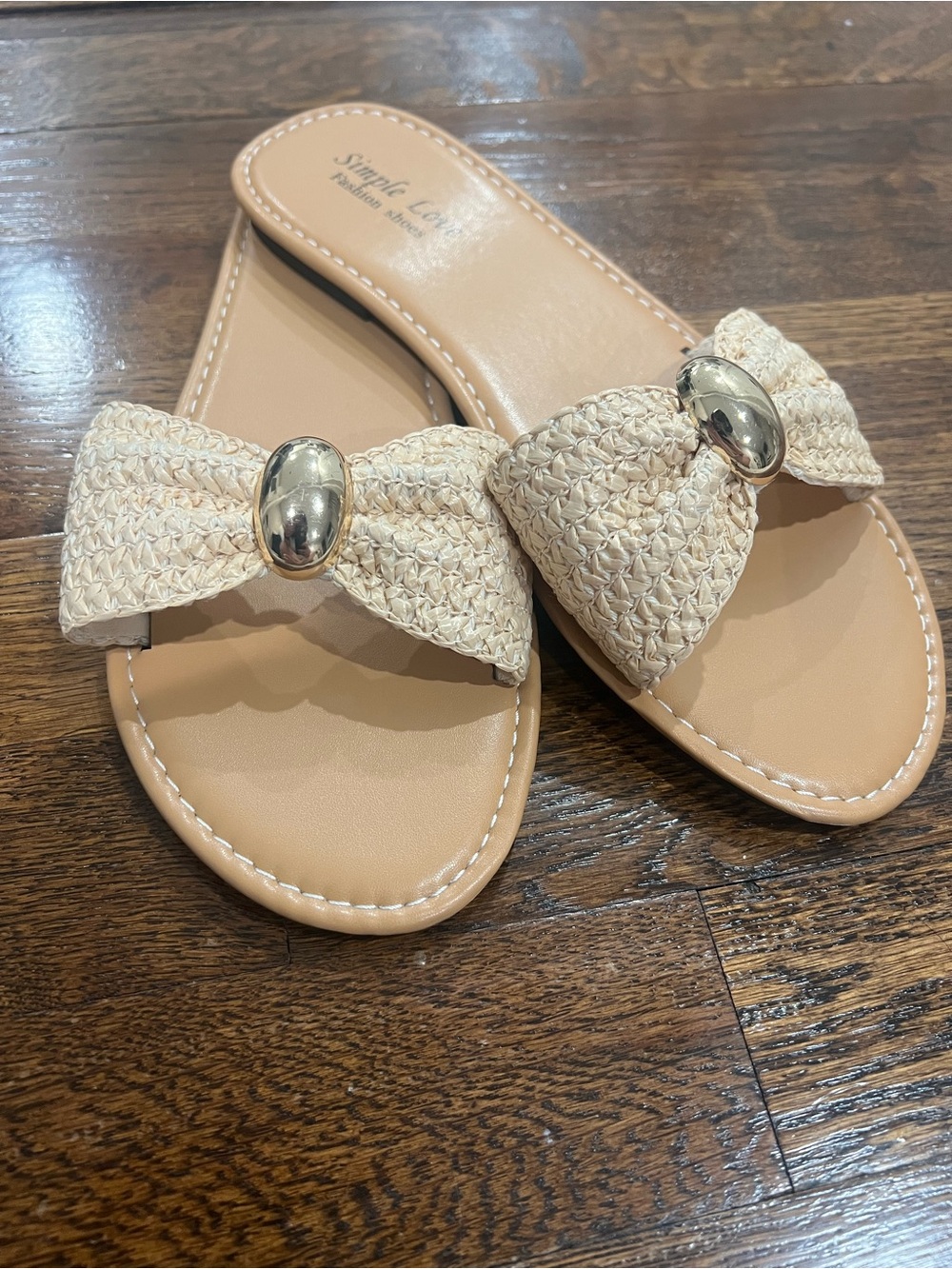 Simple Love Raffia Bow Slide Sandals Size 7.5